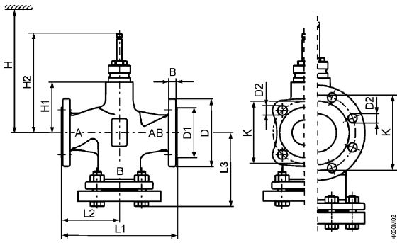 Седельный клапан SIEMENS VVF42 - габаритные размеры